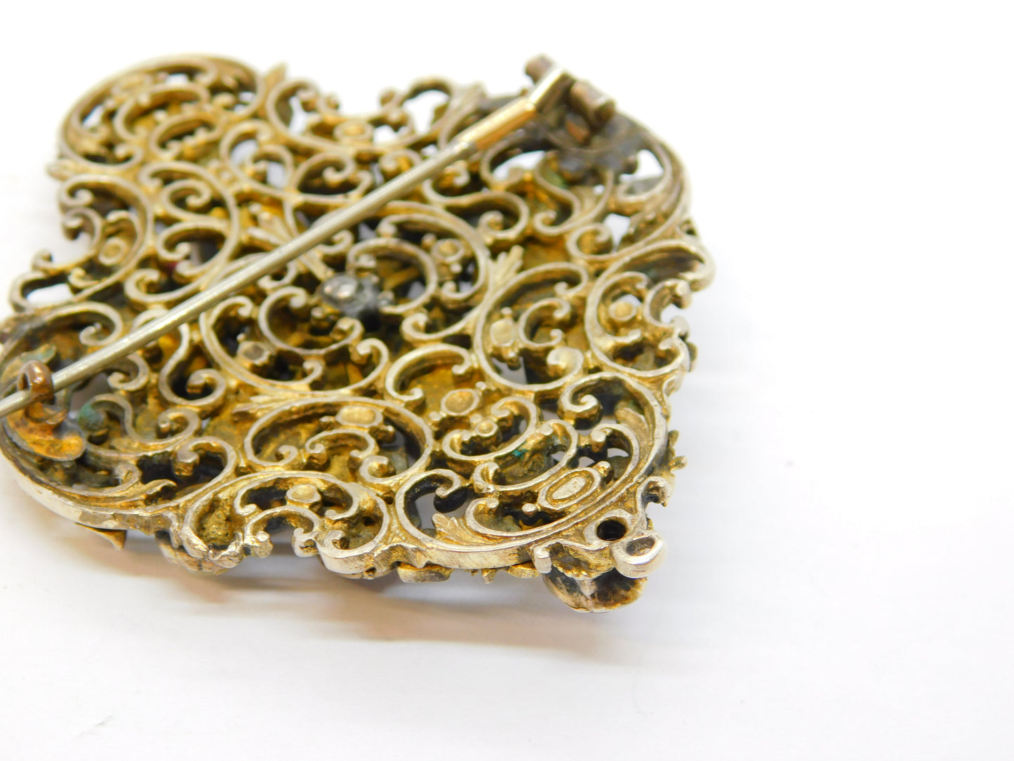 19th Century Austro-Hungarian Large Sterling Silver Gilt Stone Set Brooch Antique c1840