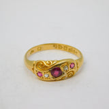 Edwardian 18ct Gold, Ruby & Diamond Floral Boat Ring Antique 1907 Chester