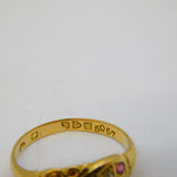 Edwardian 18ct Gold, Ruby & Diamond Floral Boat Ring Antique 1907 Chester