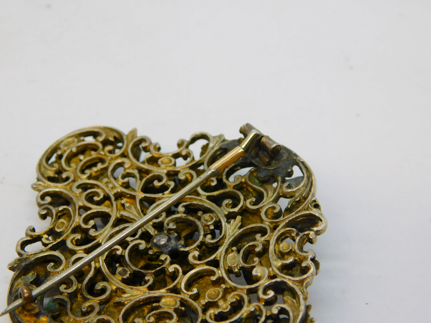 19th Century Austro-Hungarian Large Sterling Silver Gilt Stone Set Brooch Antique c1840