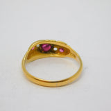 Edwardian 18ct Gold, Ruby & Diamond Floral Boat Ring Antique 1907 Chester