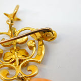 Edwardian 15ct Gold, Seed Pearl, Coral Set Lavalier Drop Pendant Antique c1910