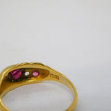 Edwardian 18ct Gold, Ruby & Diamond Floral Boat Ring Antique 1907 Chester