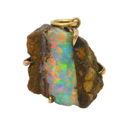 9ct Yellow Gold Mounted True Boulder Opal Set Drop Pendant Antique c1920