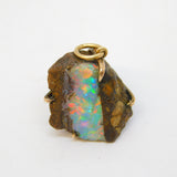 9ct Yellow Gold Mounted True Boulder Opal Set Drop Pendant Antique c1920