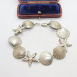 Sterling Silver Seashell & Starfish Handmade Bracelet Vintage c1970 7" Length