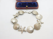 Sterling Silver Seashell & Starfish Handmade Bracelet Vintage c1970 7" Length