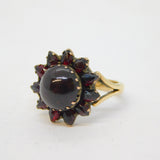 9ct Yellow Gold Bohemian Garnet Set Floral Dress Ring Antique 1921 Birmingham
