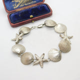 Sterling Silver Seashell & Starfish Handmade Bracelet Vintage c1970 7" Length