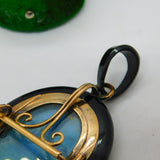 Victorian 9ct Gold Inlaid Whitby Jet Floral Mourning Pendant Antique c1860
