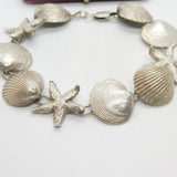 Sterling Silver Seashell & Starfish Handmade Bracelet Vintage c1970 7" Length