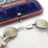 Sterling Silver Seashell & Starfish Handmade Bracelet Vintage c1970 7" Length