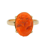 19th Century 15ct Gold Carved Red Coral Cameo Dress Ring Antique c1860