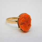19th Century 15ct Gold Carved Red Coral Cameo Dress Ring Antique c1860