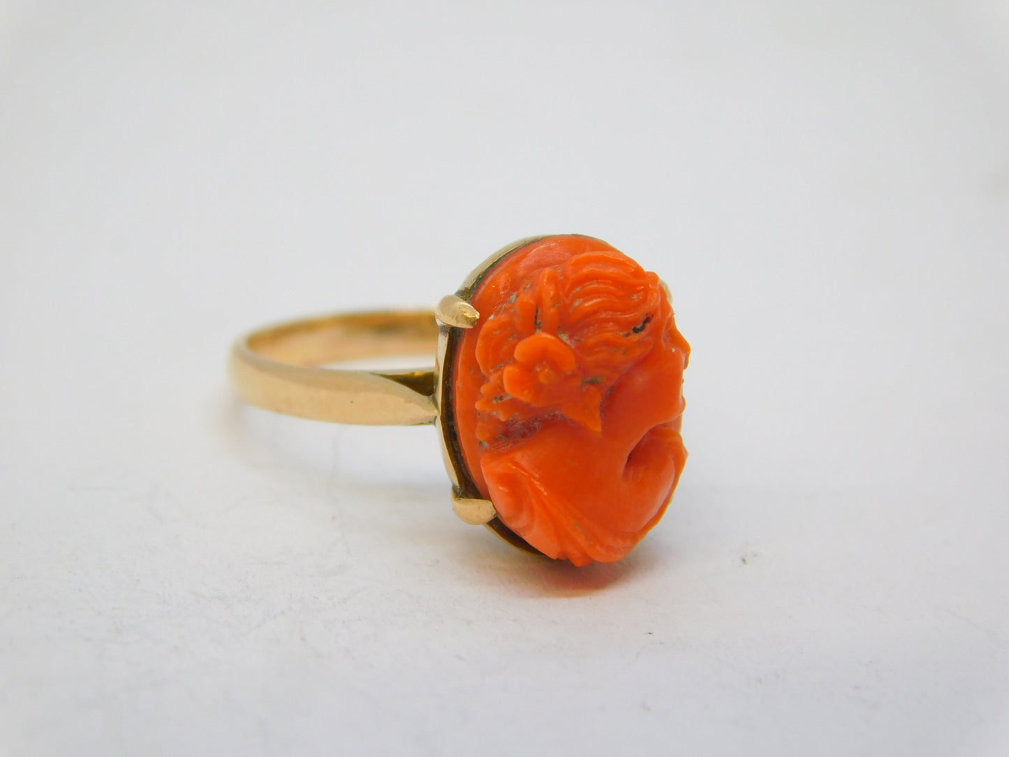 19th Century 15ct Gold Carved Red Coral Cameo Dress Ring Antique c1860