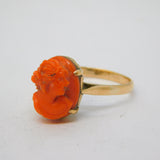 19th Century 15ct Gold Carved Red Coral Cameo Dress Ring Antique c1860