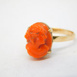 19th Century 15ct Gold Carved Red Coral Cameo Dress Ring Antique c1860
