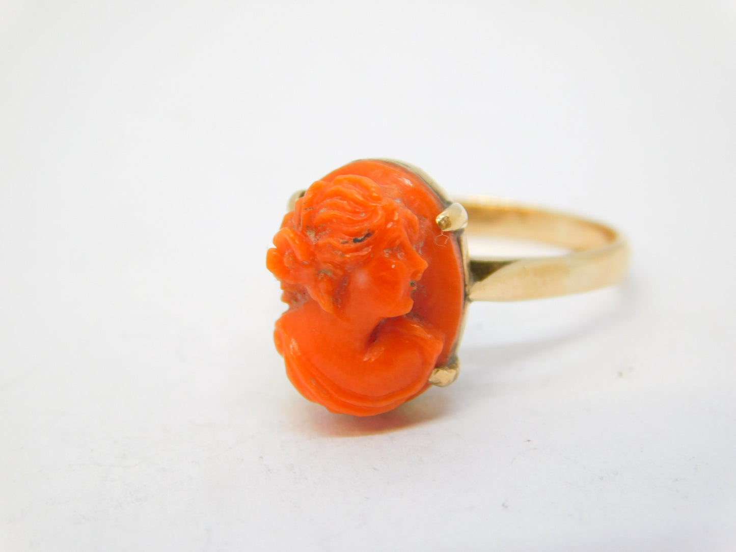 19th Century 15ct Gold Carved Red Coral Cameo Dress Ring Antique c1860