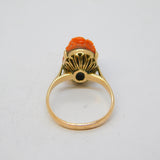 19th Century 15ct Gold Carved Red Coral Cameo Dress Ring Antique c1860