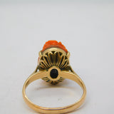 19th Century 15ct Gold Carved Red Coral Cameo Dress Ring Antique c1860
