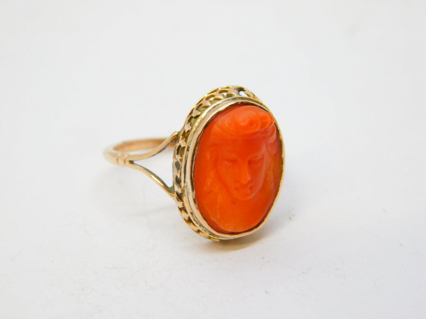 19th Century 15ct Gold Carved Red Coral Classical Cameo Dress Ring Antique c1860