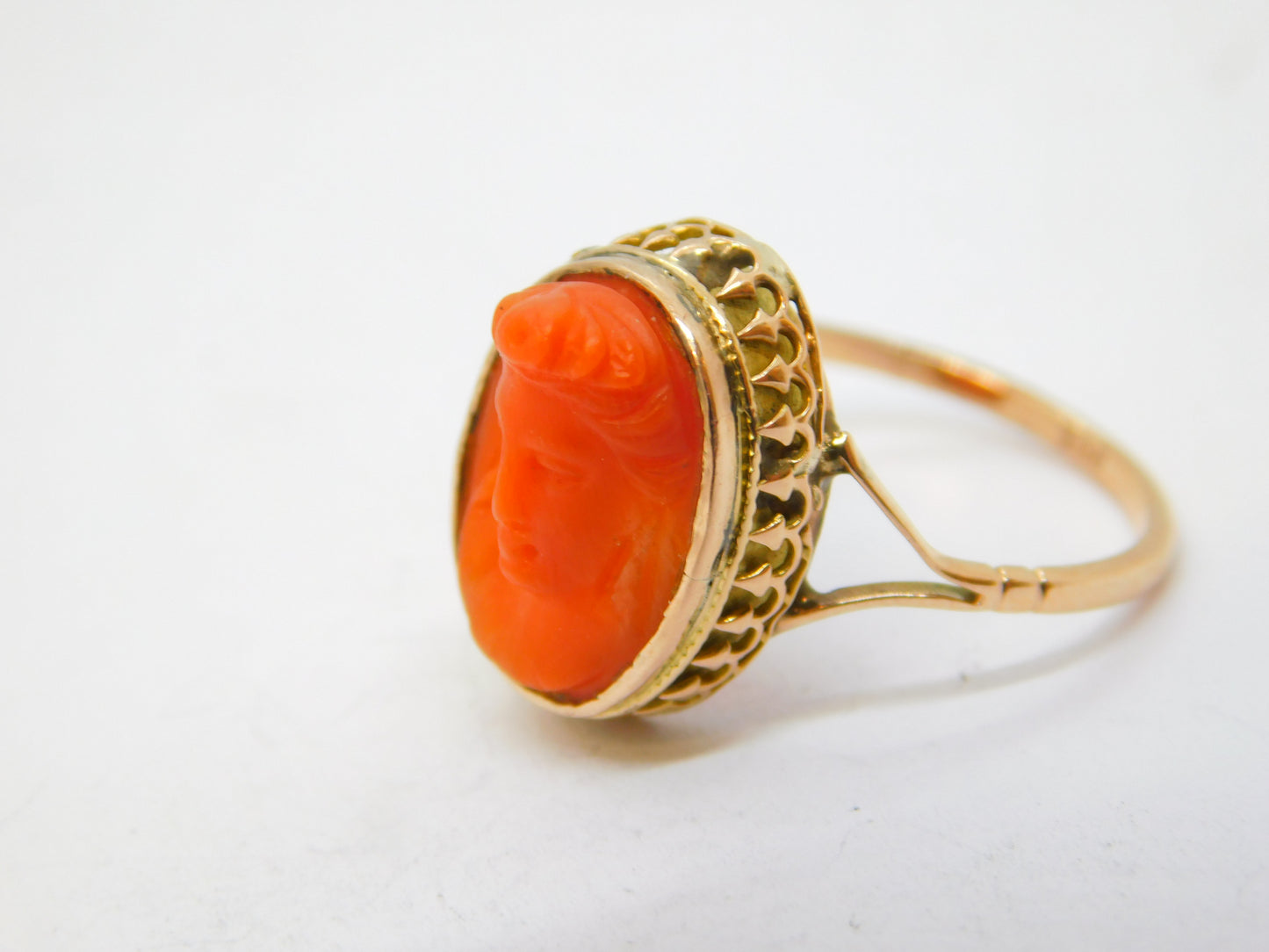 19th Century 15ct Gold Carved Red Coral Classical Cameo Dress Ring Antique c1860
