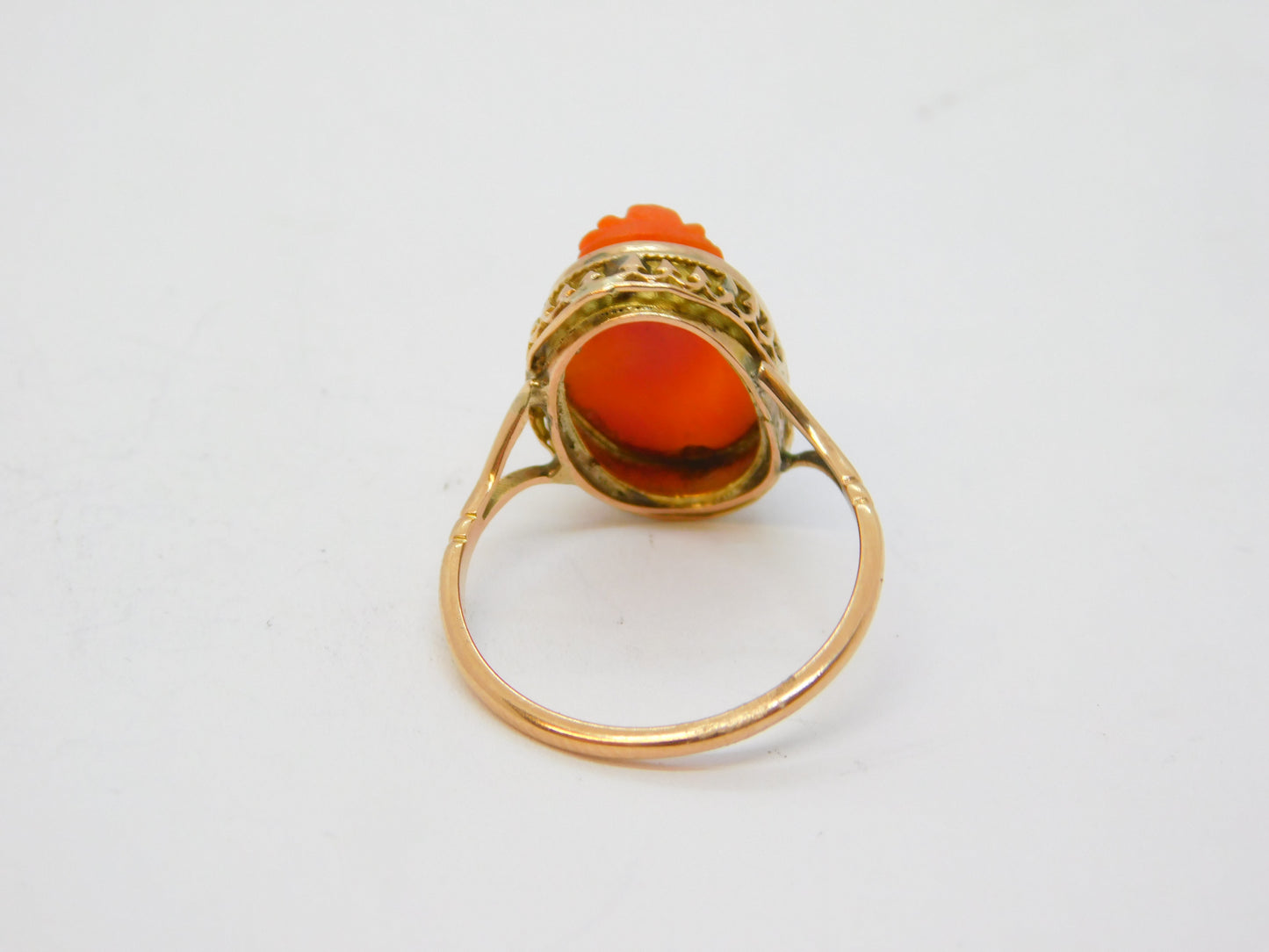 19th Century 15ct Gold Carved Red Coral Classical Cameo Dress Ring Antique c1860