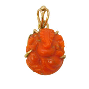 19th Century 15ct Gold Carved Red Coral Ganesh Hindu Pendant Antique c1860