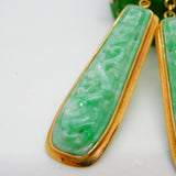 18ct Yellow Gold Carved Apple-Green Jade Drop Earrings Vintage c1970