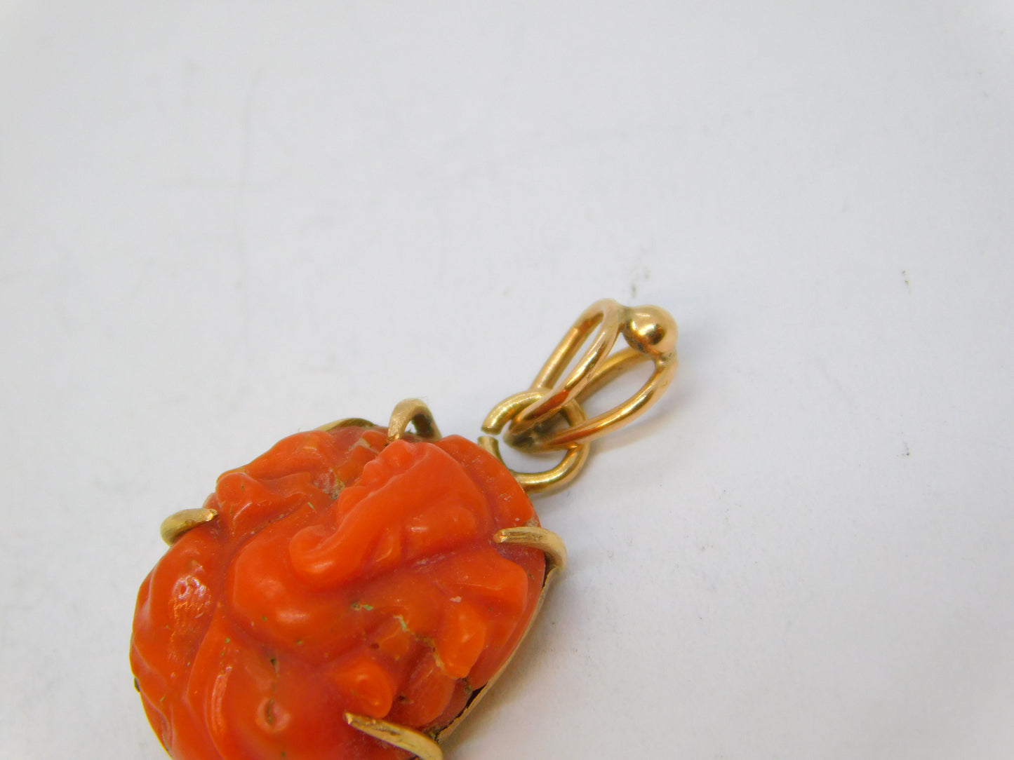19th Century 15ct Gold Carved Red Coral Ganesh Hindu Pendant Antique c1860
