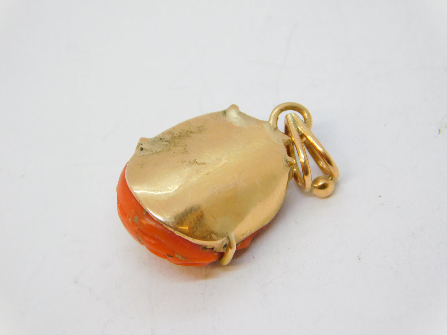 19th Century 15ct Gold Carved Red Coral Ganesh Hindu Pendant Antique c1860