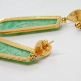 18ct Yellow Gold Carved Apple-Green Jade Drop Earrings Vintage c1970