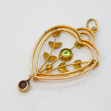 Edwardian 9ct Gold, Peridot, Amethyst, Pearl Suffragette Lavalier Pendant c1910