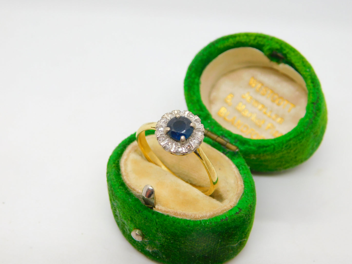 18ct Yellow Gold, Sapphire & Diamond Floral Cluster Ring Antique c1930 Art Deco