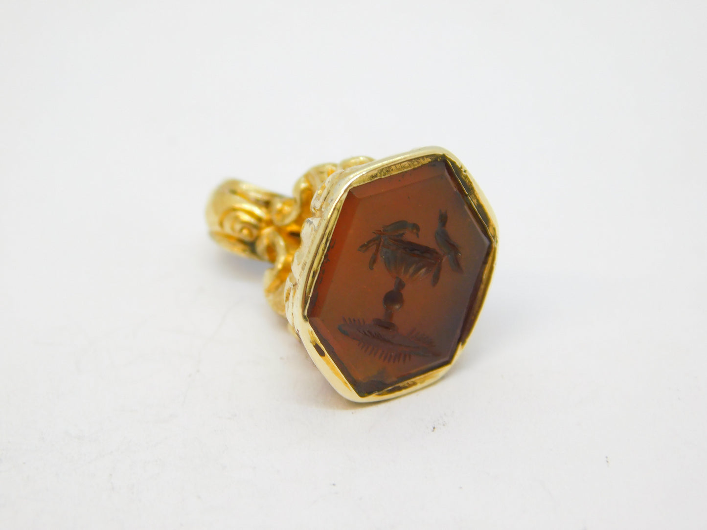 Georgian 9ct Gold Cased Carved Agate Pliny Doves Intaglio Fob Seal Antique