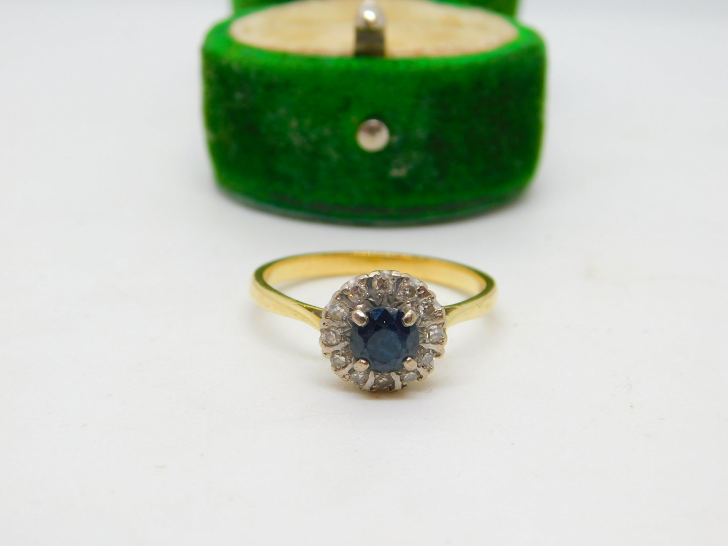 18ct Yellow Gold, Sapphire & Diamond Floral Cluster Ring Antique c1930 Art Deco