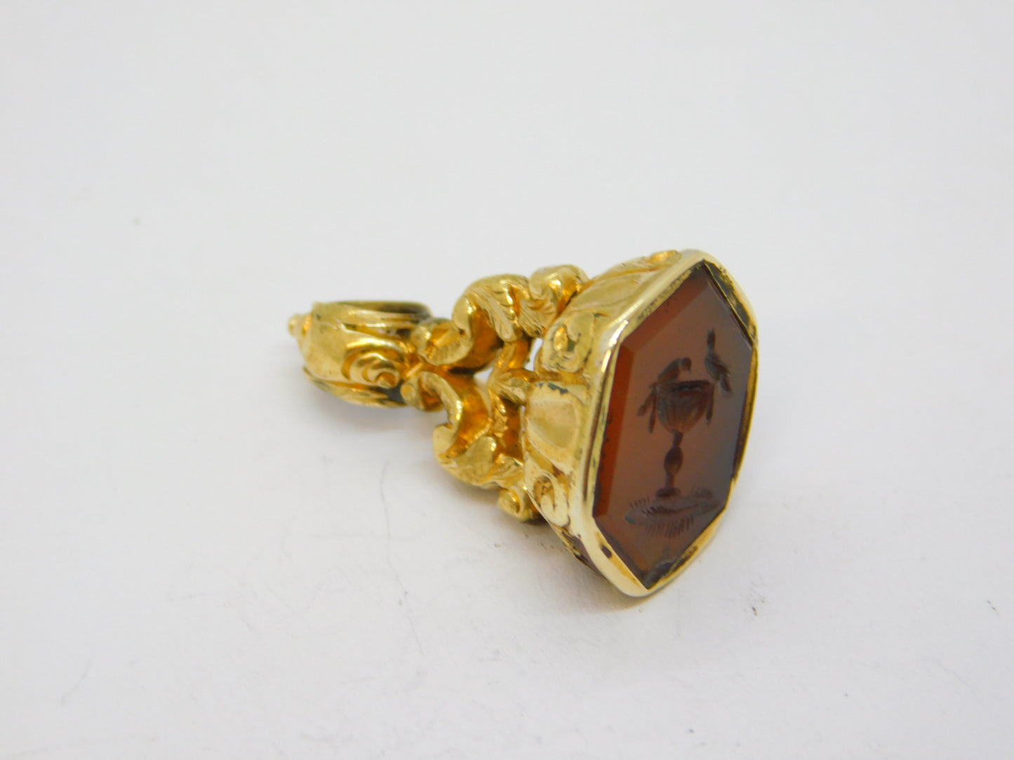 Georgian 9ct Gold Cased Carved Agate Pliny Doves Intaglio Fob Seal Antique