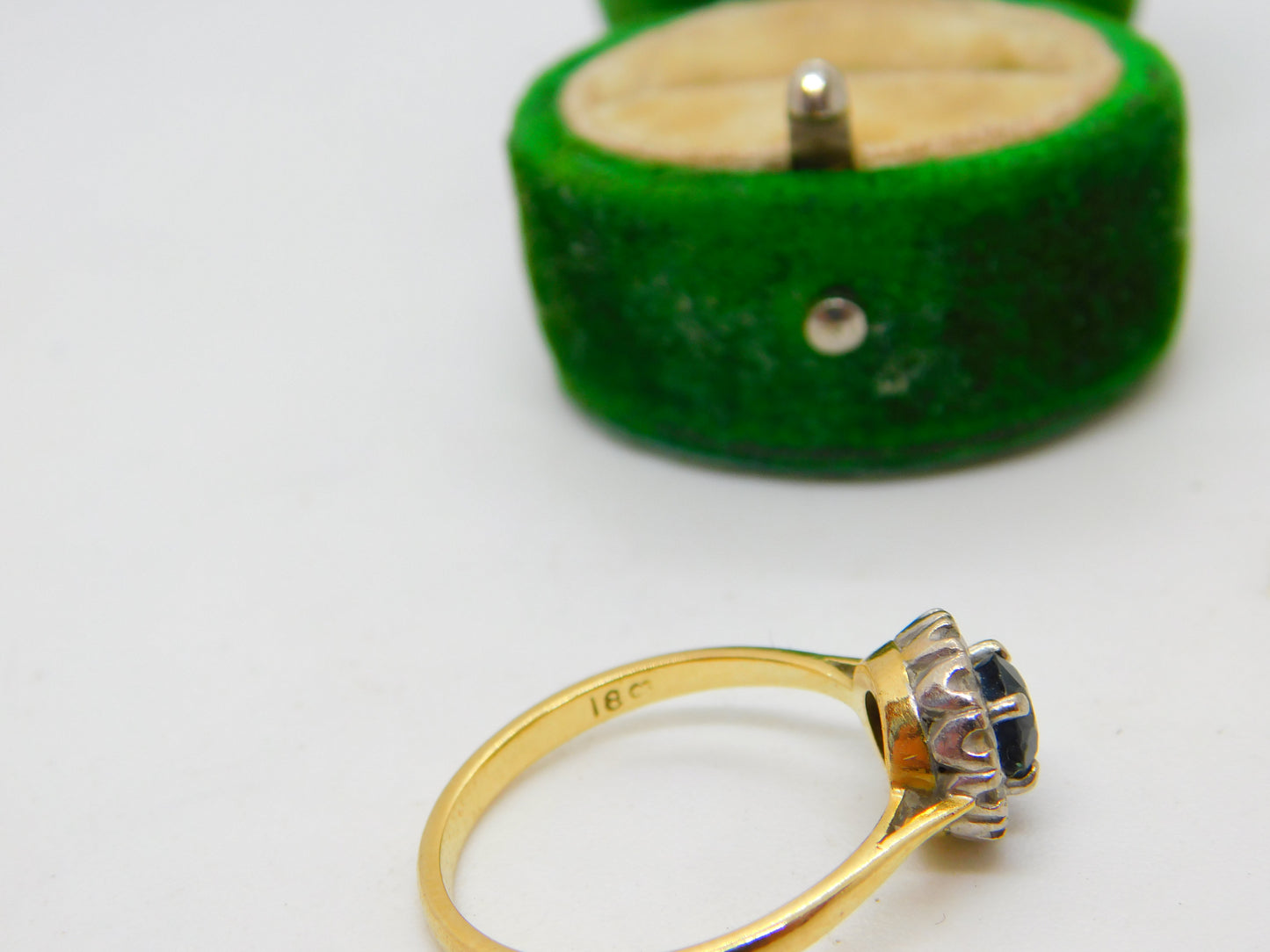 18ct Yellow Gold, Sapphire & Diamond Floral Cluster Ring Antique c1930 Art Deco