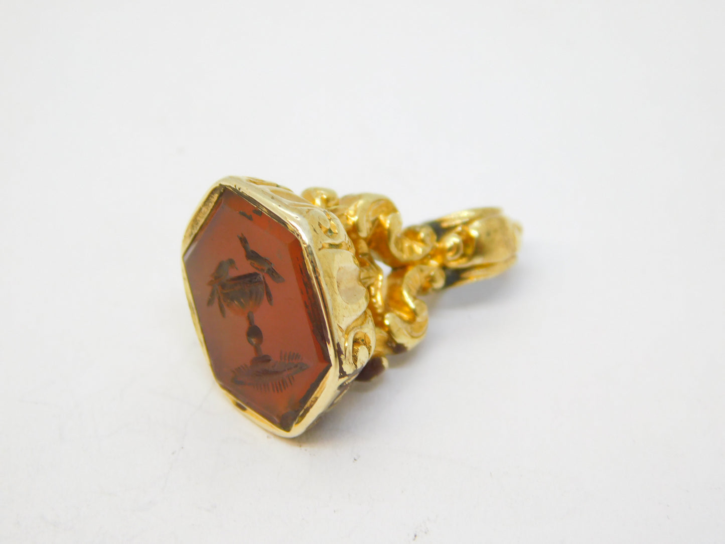 Georgian 9ct Gold Cased Carved Agate Pliny Doves Intaglio Fob Seal Antique