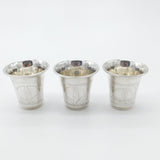 Set Of Three Sterling Silver Floral Etched Shot Cups Antique 1919 Art Deco