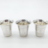 Set Of Three Sterling Silver Floral Etched Shot Cups Antique 1919 Art Deco