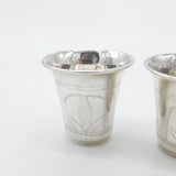 Set Of Three Sterling Silver Floral Etched Shot Cups Antique 1919 Art Deco
