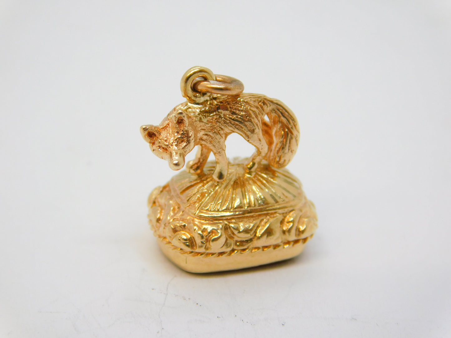 9ct Yellow Gold Standing Fox Carnelian Agate Set Fob Seal Vintage 1958 Birmingham