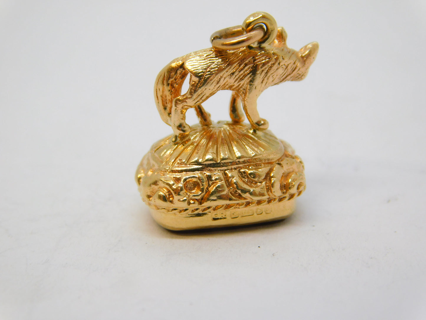 9ct Yellow Gold Standing Fox Carnelian Agate Set Fob Seal Vintage 1958 Birmingham
