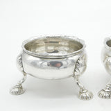 George II Pair of Sterling Silver Shell Foot Salt Cellars Antique 1757 London