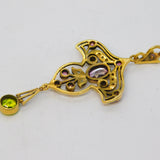 9ct Yellow Gold, Amethyst, Peridot & Seed Pearl Suffragette Pendant Vintage