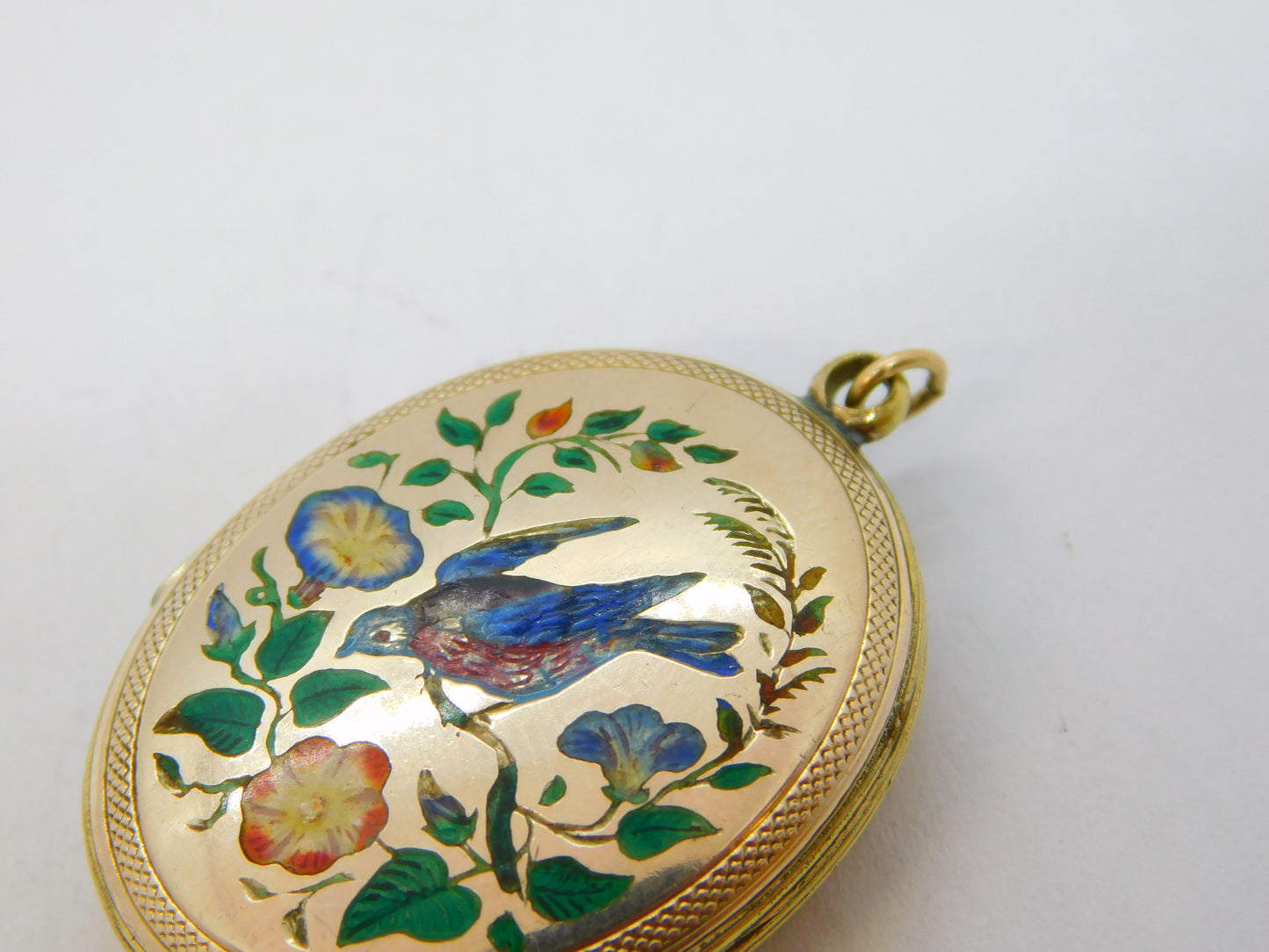 Victorian 9ct Gold Back & Front Enamel Swallow Sweetheart Locket Antique c1880