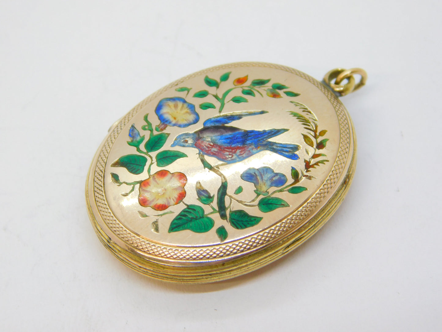 Victorian 9ct Gold Back & Front Enamel Swallow Sweetheart Locket Antique c1880