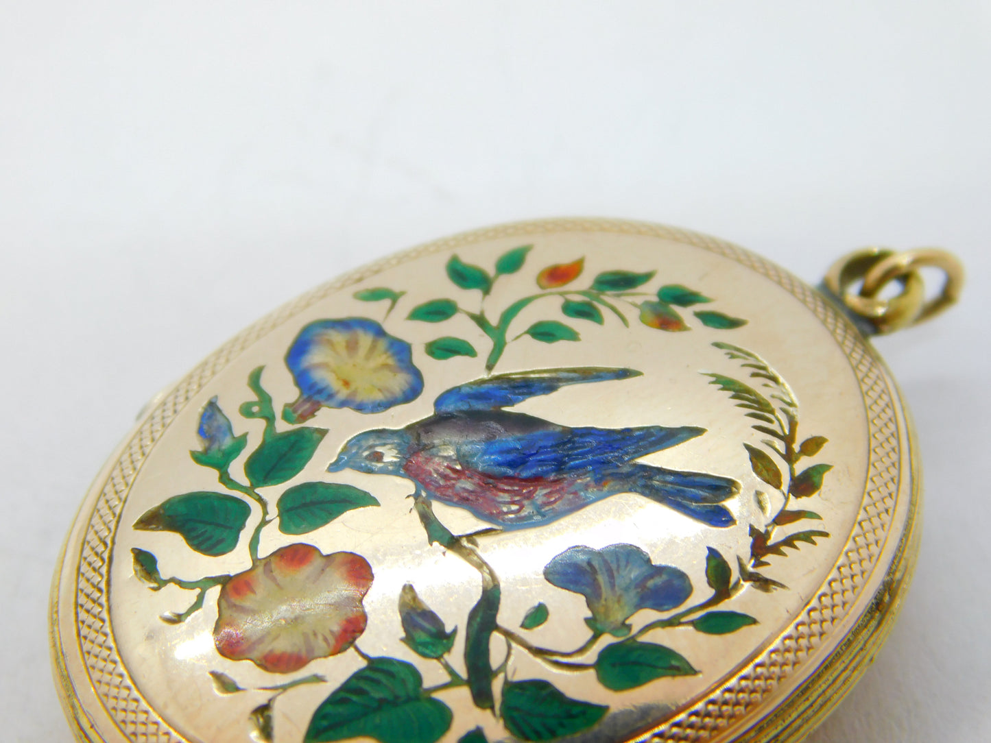 Victorian 9ct Gold Back & Front Enamel Swallow Sweetheart Locket Antique c1880
