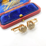 Russian 14ct Rose Gold & Pave Set White Sapphire Clip Earrings Vintage c1960